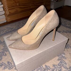 Jimmy Choo Platinum Ice Pumps Romy 100 size 40 silver/gold